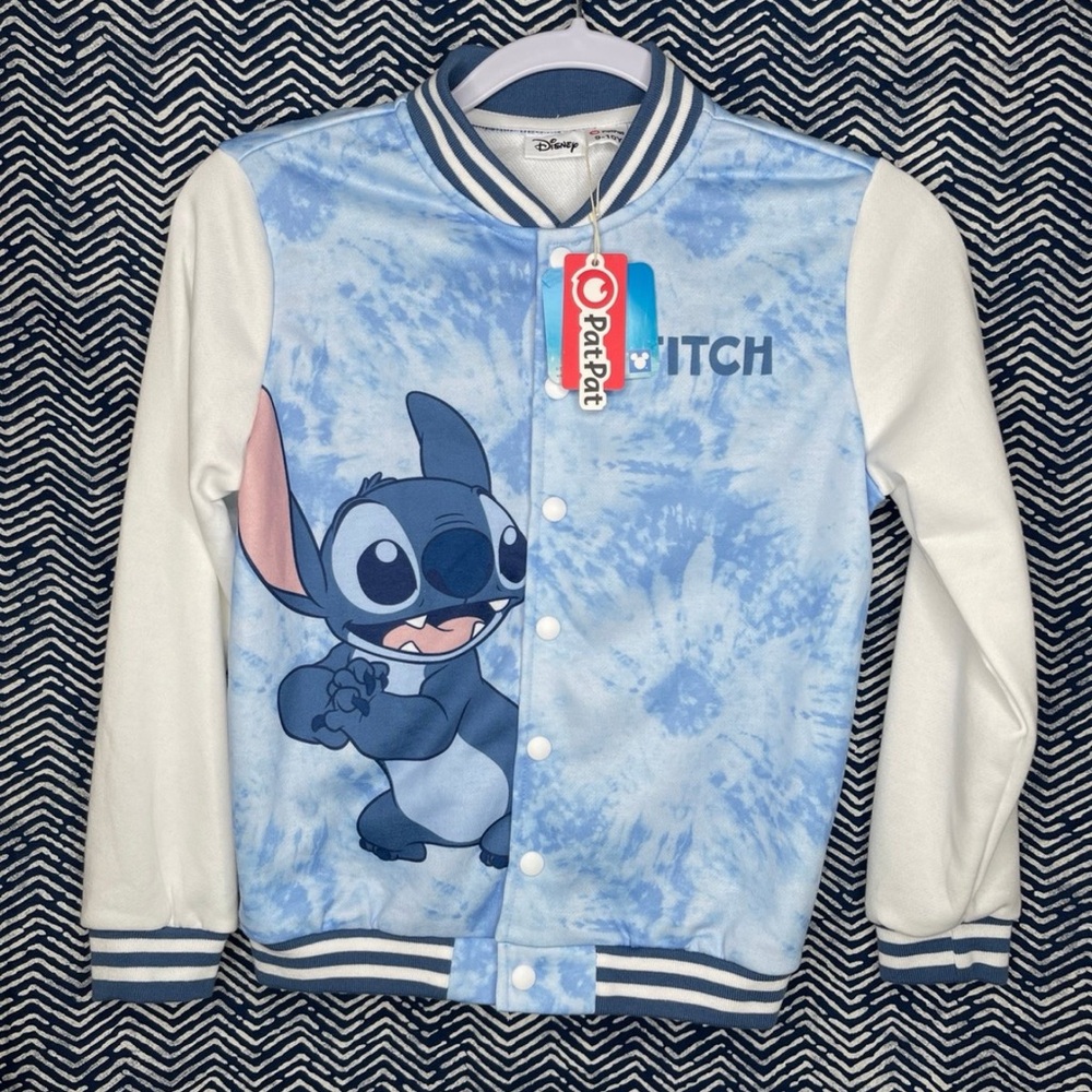 Kids Stitch Varsity Jacket - Light Blue & White